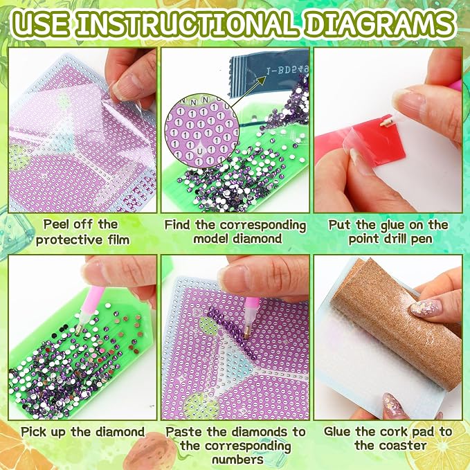 UPINS 8Pcs Cocktail Diamond Art Coasters, Summer Beach Diamond Art Coasters