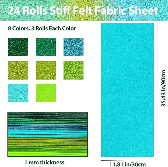 24 Pcs 11.8 x 35.4 Inch Wool Blend Felt Sheets