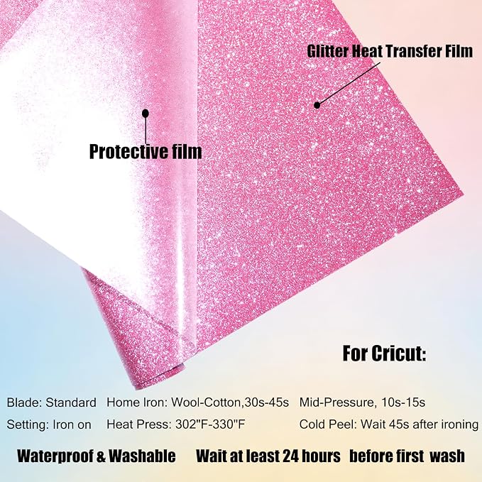 Glitter Pink Heat Transfer Vinyl Roll 12 x 5 Feet Iron on HTV