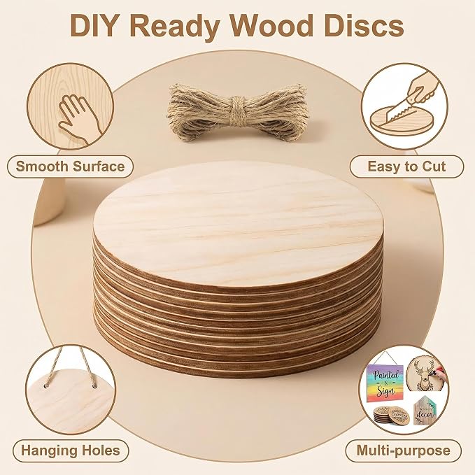 10 Pack Blank Unfinished Round Wood DIY Crafts Signs 2mm Basswood Sheets