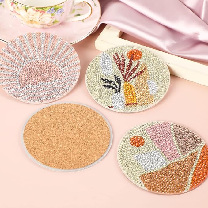 UPINS 8Pcs Boho Diamond Art Painting Coasters