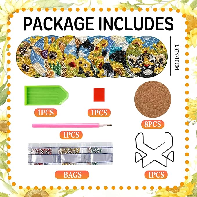 DOZEEZOP 8-Pack Diamond Art Coaster Kit