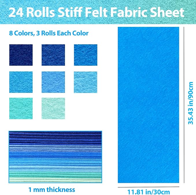 24 Pcs 11.8 x 35.4 Inch Wool Blend Felt Sheets