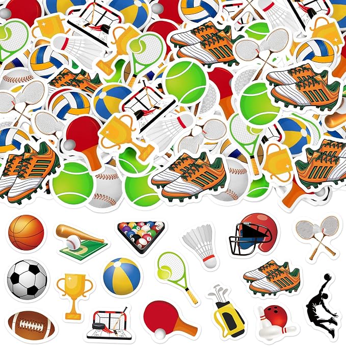 300Pcs Sports Foam Stickers, Self-Adhesive Sport Balls Stickers Basketball