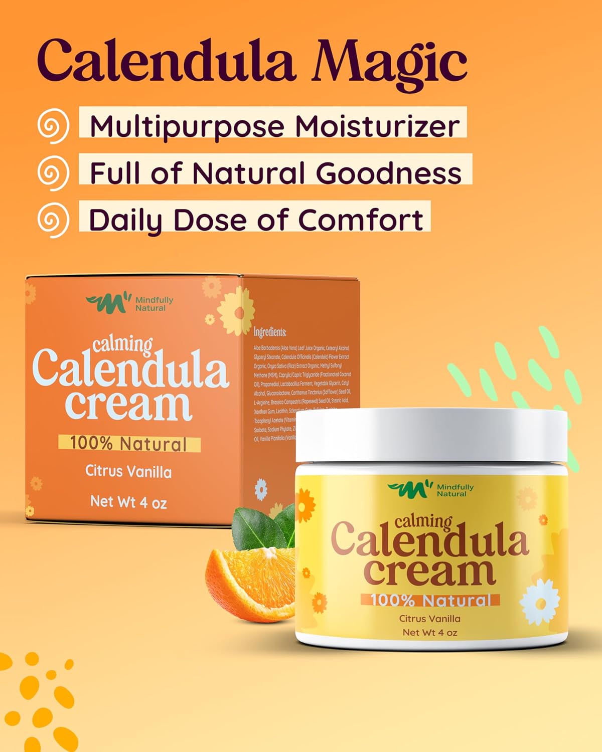 Calendula Cream with Organic Aloe Vera - Baby Calendula Cream for Face and Body - Healing After Sun Kids Lotion for Sunburn Relief and Soothing Minor Skin Conditions (Light Citrus Vanilla)