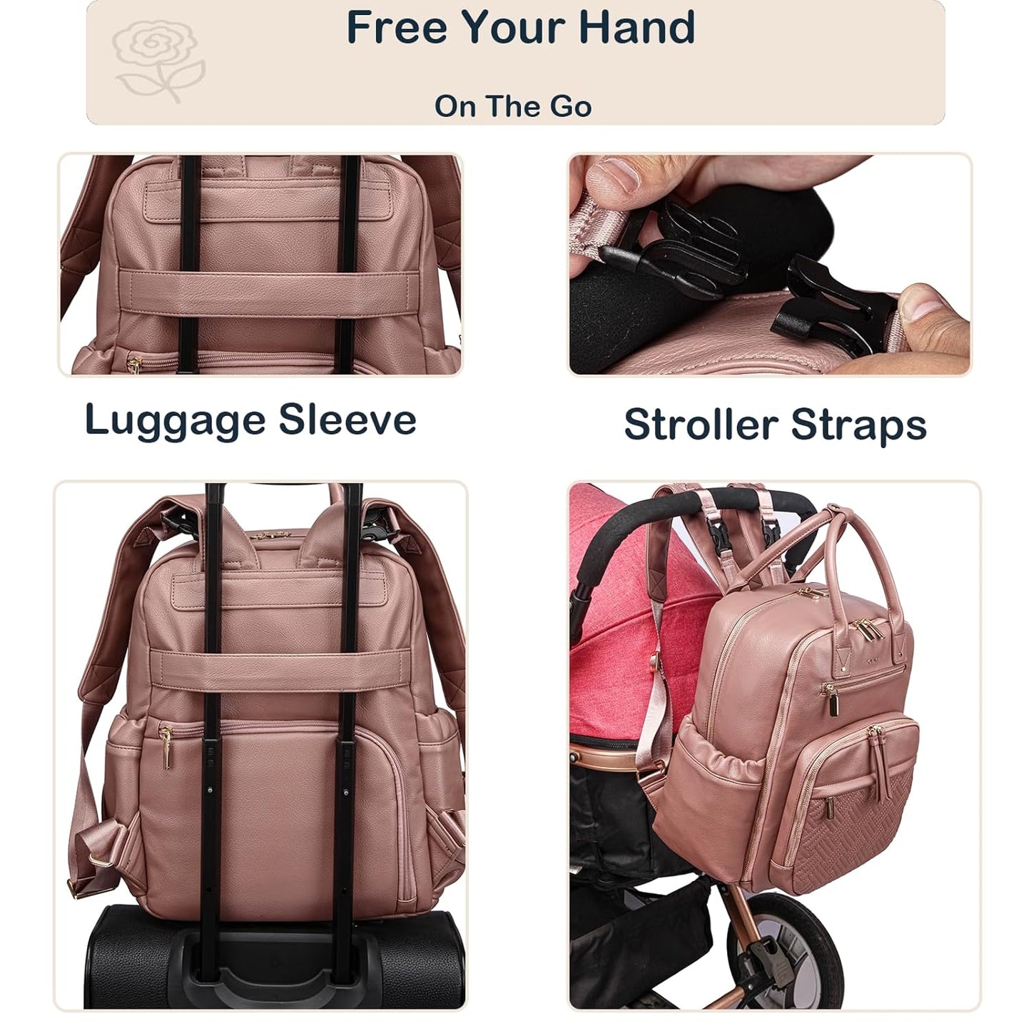 Leather Diaper Bag Backpack for Women with Multiple Pockets,Laptop Compartment and Changing Pad.