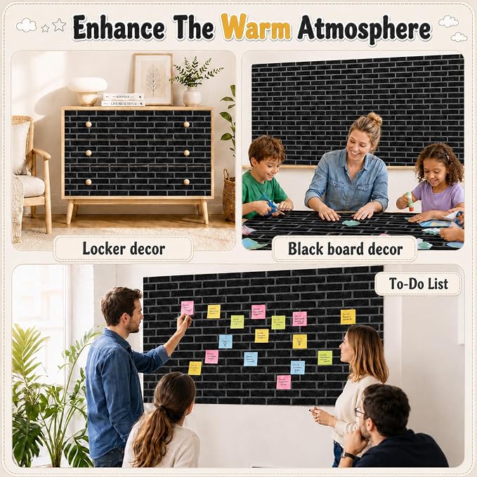 Black Brick Bulletin Board Roll Non-Woven Fabric Poster 16in X 12ft | Back to