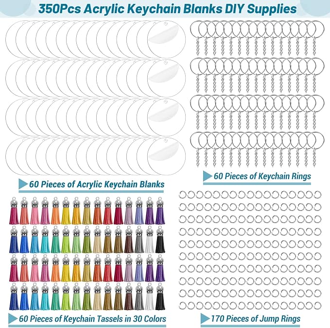 350Pcs Acrylic Keychain Blanks Clear Acrylic Round Ornament Blank
