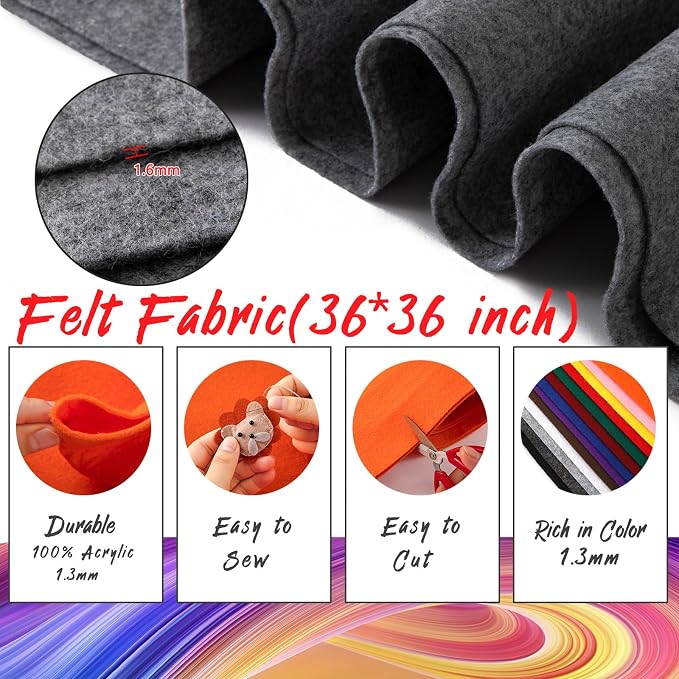 HaoFeiJH Grey Felt Fabric 36" X 36" 1.6mm，Fabric Sheets Soft Woven Acrylic