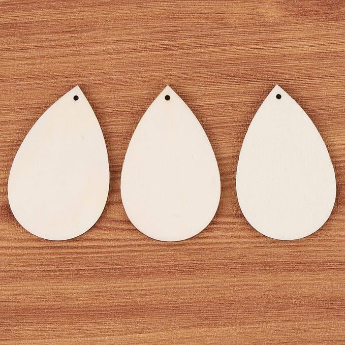 100 Pieces Unfinished Blank Wood Teardrop Earring Pendant