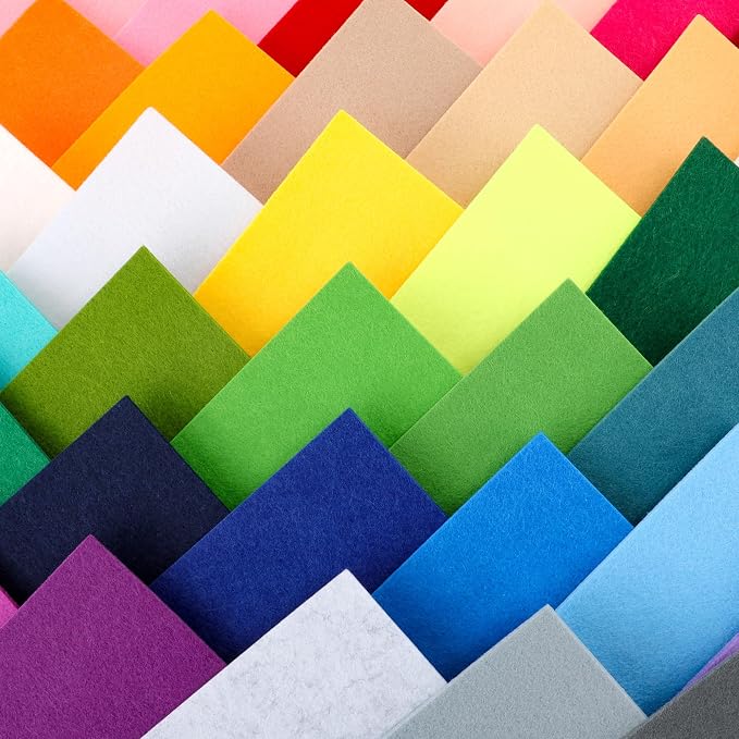 40PCS 12 x 12”, 2mm Thick Stiff Felt Fabric Sheets Assorted Colours Felt Pack