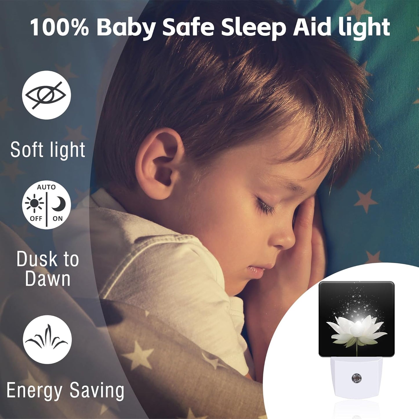 Magic White Lotus Flower Night Light for Kids, Glowing Lotus Floral Night Light Plug in with Dusk to Dawn Sensor, 0.5w Energy Saving Sleep Friendly Nightlight for Hallway Stairway Kitchen Bedroom