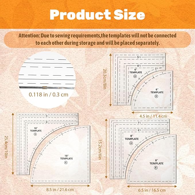 3 Set Quilting Templates, 10/8/6 Inch Clear Acrylic Quilting Rulers and