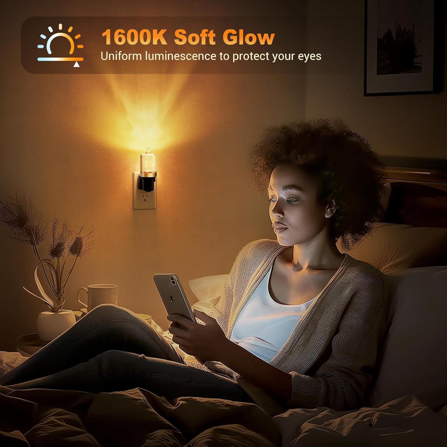 JandCase LED Night Light, Candle Night Lights Plug into Wall Amber, Auto On/Off Light Sensor Nightlight, 0-100LM Brightness Dimmbale Nightlight, for Bathroom Hallway Bedroom Kids Room 2Pack