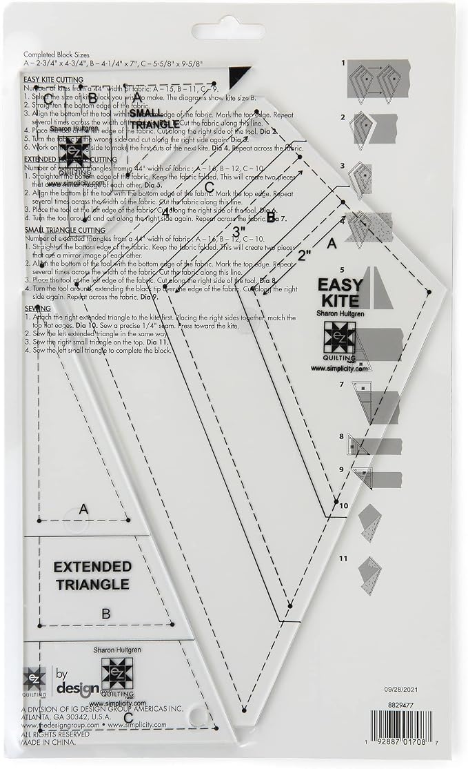 EZ Quilting 8829477 Acrylic Kite Quilting Template Set, Sizes 2.75" x 4.75"