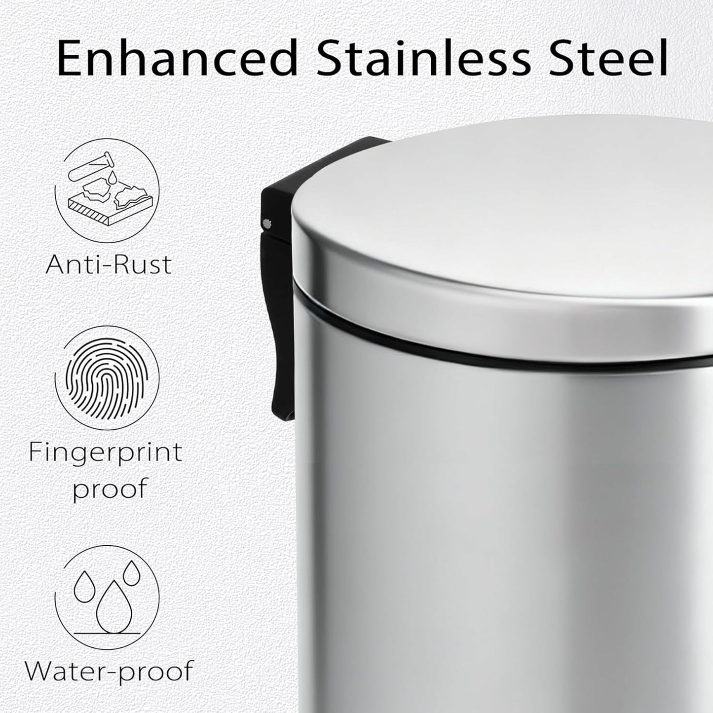 TIPGO Small Trash Can with Lid Soft Close, 4.5 Liters / 1.2 Gallon Bathroom Garbage Can, Mini Step Trash Bin, Stainless Steel Wastebasket for Bathroom, Bedroom, Office (Silver)