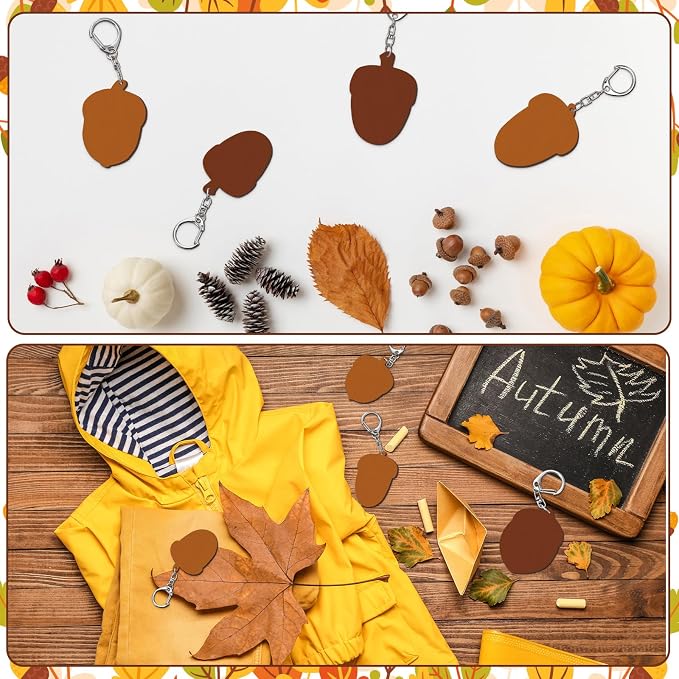 RattanView 24 Pcs Acorn Craft Color Your Own Keychains DIY Craft Wooden Blank
