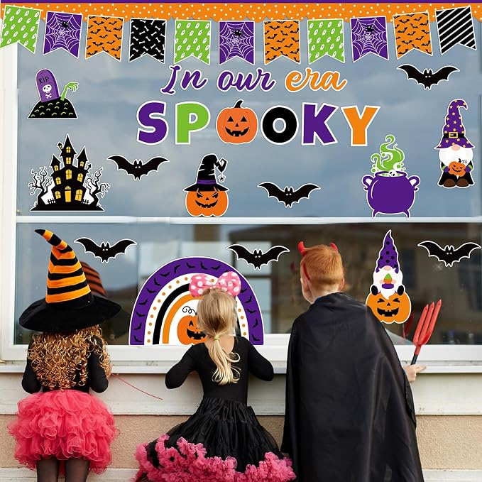ojustbeok Halloween Bulletin Board Rainbow Pumpkin Ghost Decorations Bat Castle
