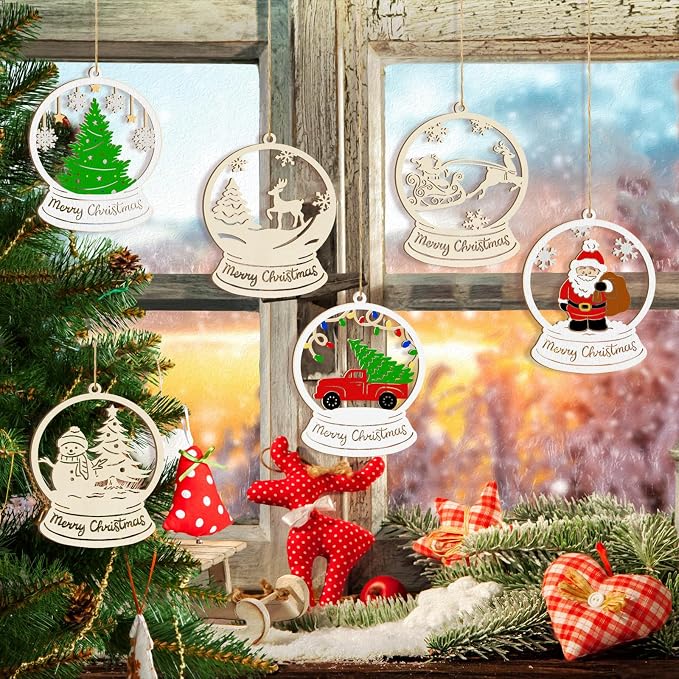 36PCS Wooden Hollow Christmas Ornaments