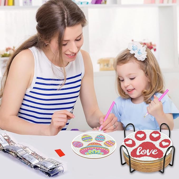 8 PCS Diamond Art Coasters Kit, Cute Paw-Shaped Diamond Painting Coasters