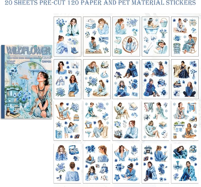 Auguro Winter Home Girls Scrapbooking Stickers 20 Sheets Pre-Cut 120 washi