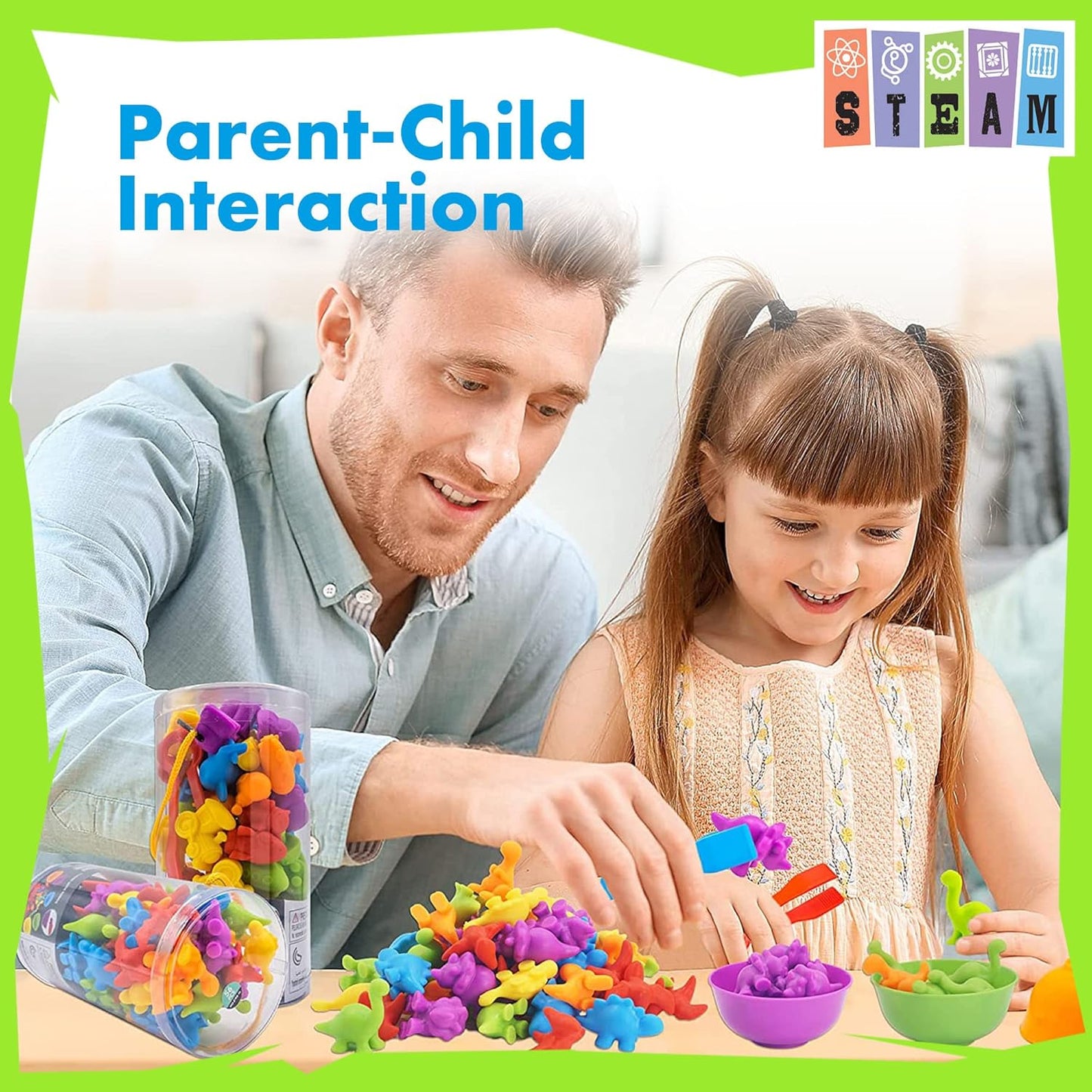 UNIQUE KIDS Counting Educational Learning Toy Set with Sorting Cups - Engaging Sensory Color Classification Training Game for Toddlers Preschoolers Ages 3 Years and Up (Dinosaurs)