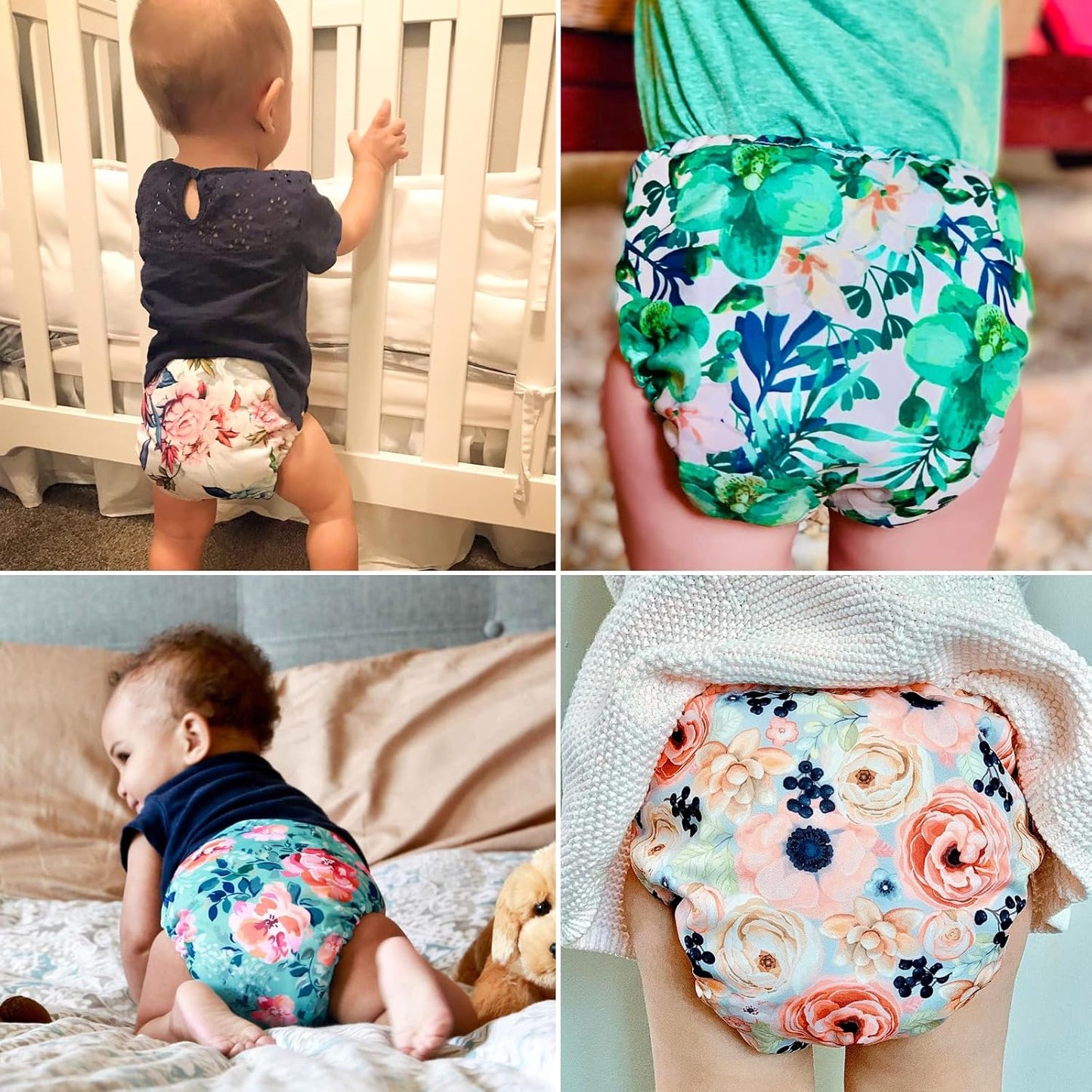 Mama Koala 3.0 Pocket Cloth Diapers for Babies with AWJ Lining, 6 Pack with 6 5-Layer Natural Cloth Diaper Inserts - Reusable and Washable Pocket Diapers(A-Bloomin' Lovely)