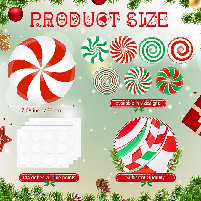 TaoBary 24 Pcs 7.09 Inch Christmas Candyland Peppermint Cutouts Candy Party