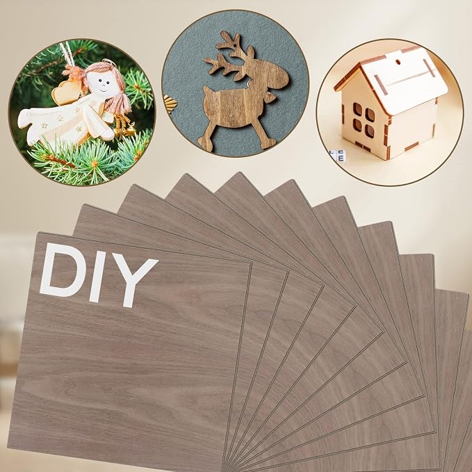 12 Pcs Walnut Unfinished Wood Craft, School DIY Projects, CNC Cutting, Wood