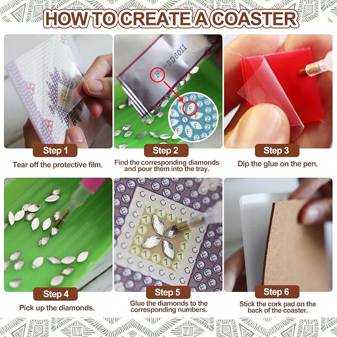 Temlum 6 Pcs Diamond Painting Coasters