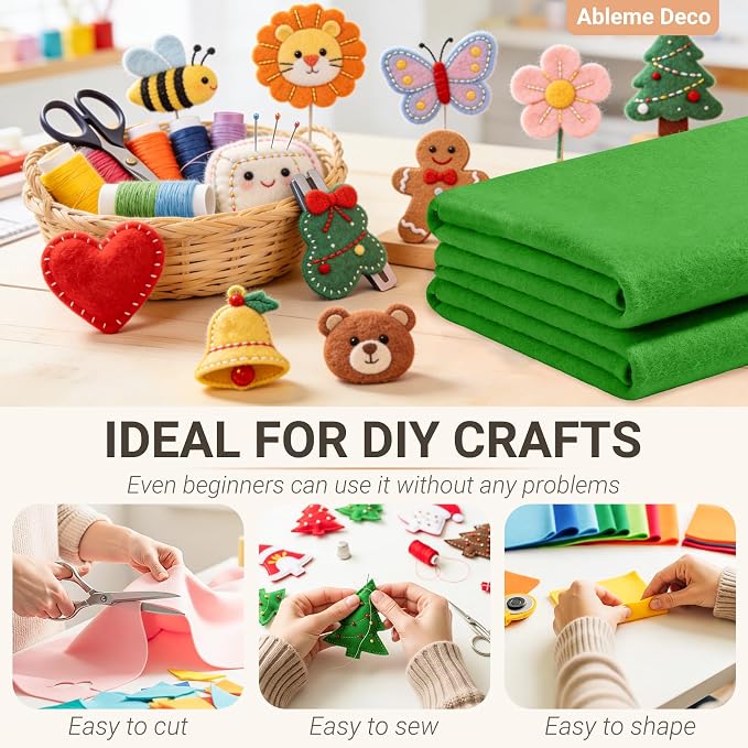 Emerald Green Felt Fabric Sheets 18" x 18" 1.6mm Soft Craft Felt | Soft Precut