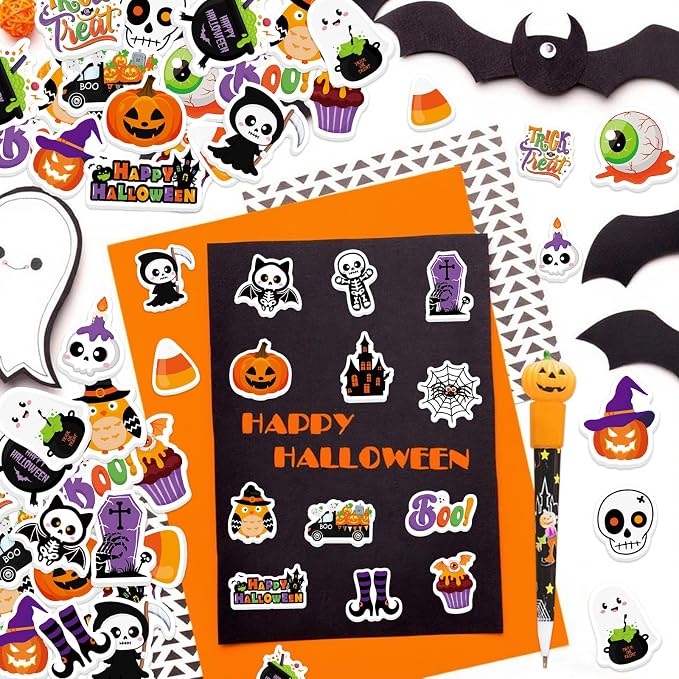 300Pcs Halloween Foam Stickers, Self-Adhesive Ghost Pumpkin Spider Stickers