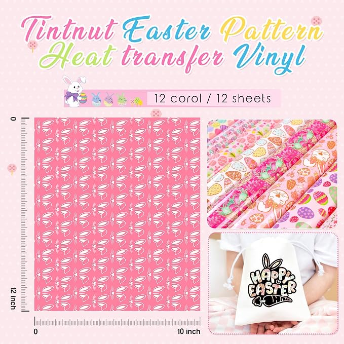 Tintnut Pink Easter Heat Transfer Vinyl, easy cut & weed, stretch washable
