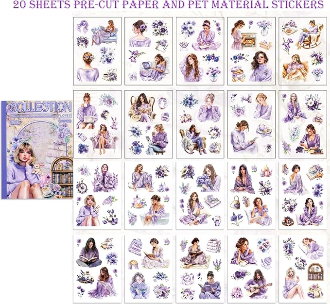 Scrapbooking Stickers 20 Sheets Pre-Cut 120 washi Stickers PET People Sticker