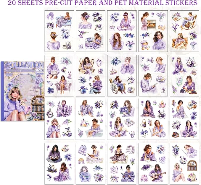 4 Book for Girls Scrapbooking Stickers Pre-Cut 480 washi Stickers PET People