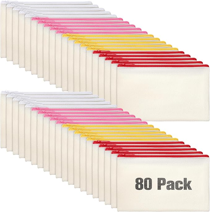 Reginary 80 Pack Canvas Zipper Makeup Bags Bulk Pencil Pouches Blank DIY Craft