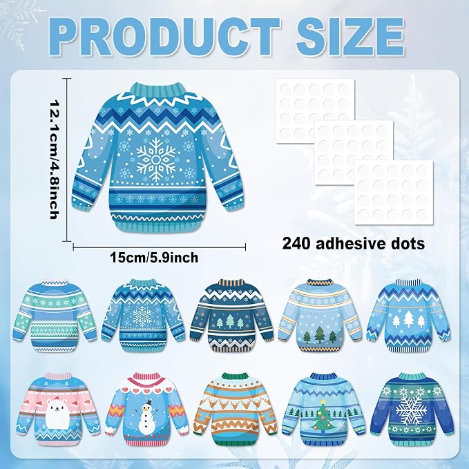 60pcs Winter Theme DIY Cutouts Sweater Bulletin Board Decoration Set Christmas