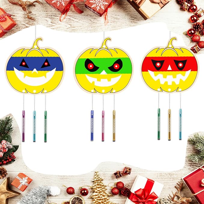 Wooden Pumkins Wind Chime Ornaments Painting Craft, 6 Style Cutouts