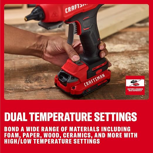 CRAFTSMAN V20 Hot Glue Gun Full Size, Cordless Glue Gun and Sticks Set