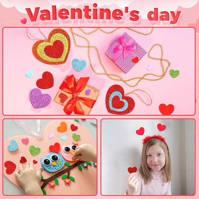 600Pcs Glitter Foam Heart Stickers Valentines Day Love Sticker | 3 Sizes