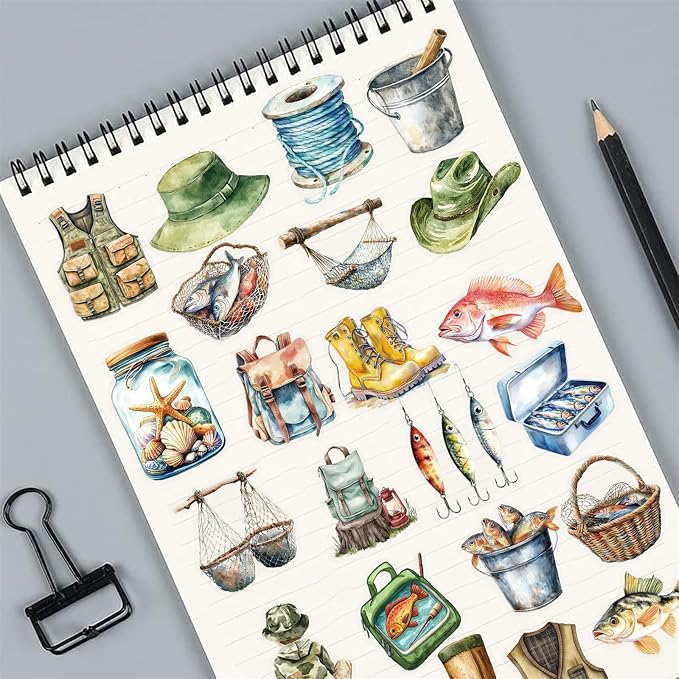 50 Cartoon Outdoor Fishing Stickers, Suitable