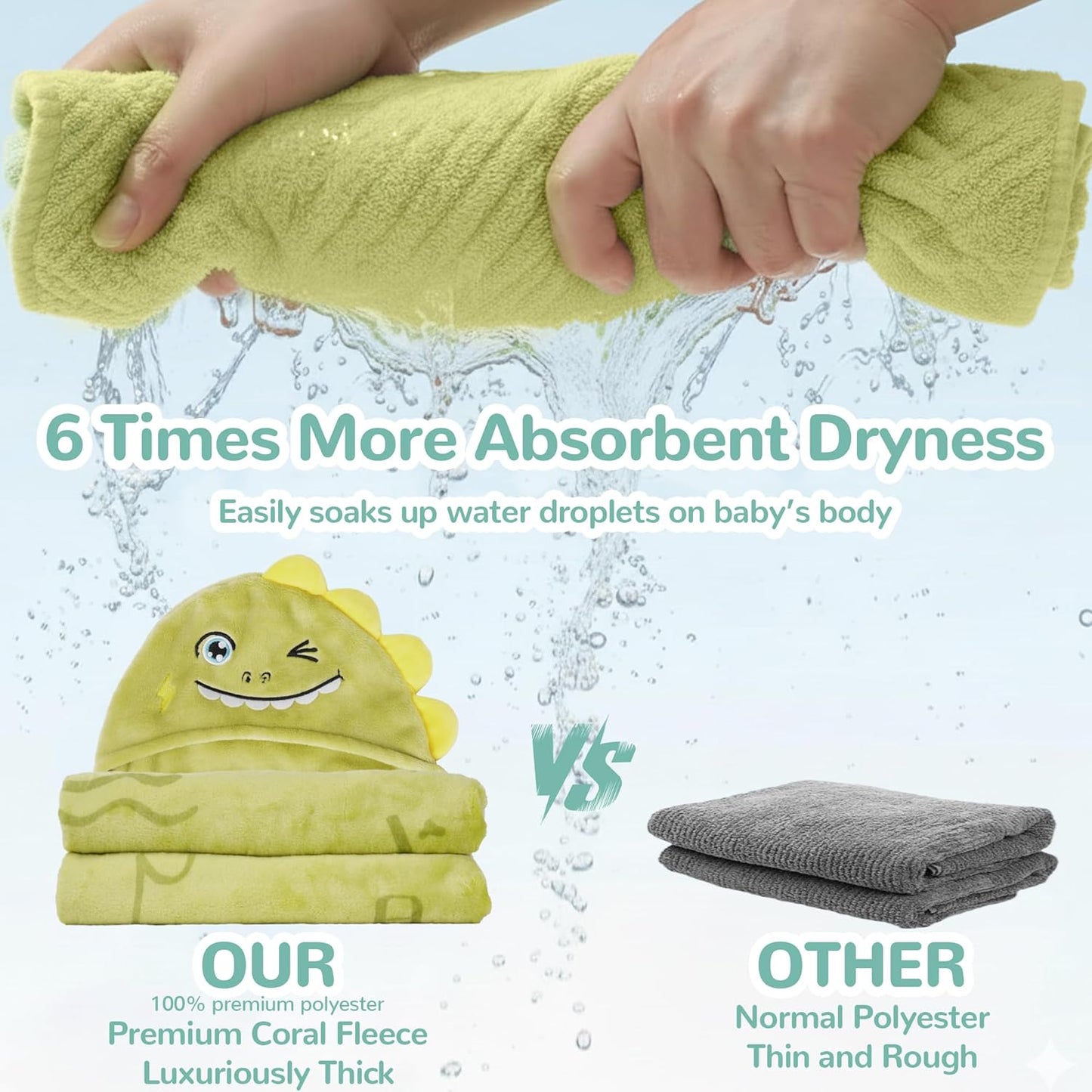 HECCEI HoodieHug Baby Towels, Premium Coral Fleece Bath Towel with Large Size-Ultra Absorbent for Baby Comfort- Great Gift for Newborn, Toddler and Kid (Dinosaur)