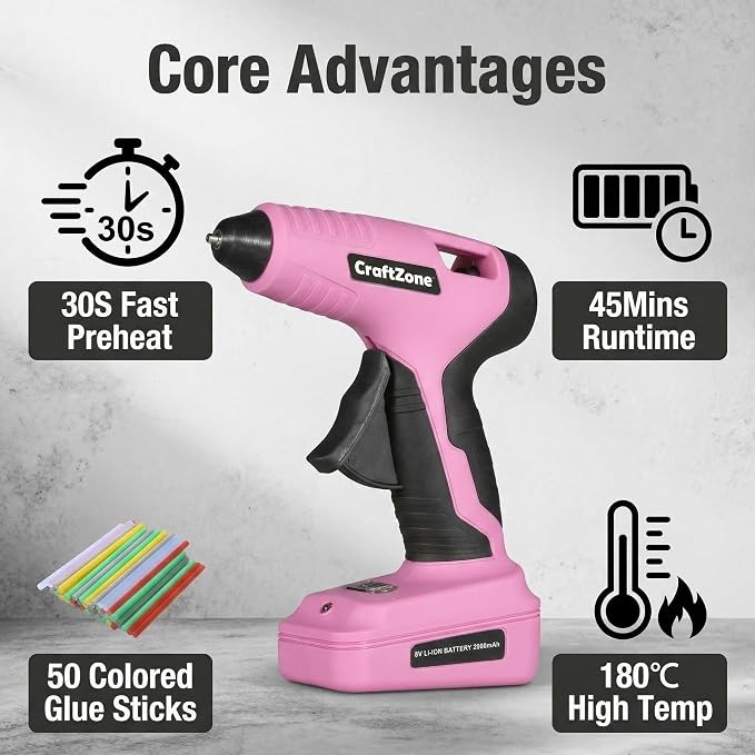 Cordless Hot Glue Gun | 8V Rechargeable Fast Preheating Glue Gun Kit