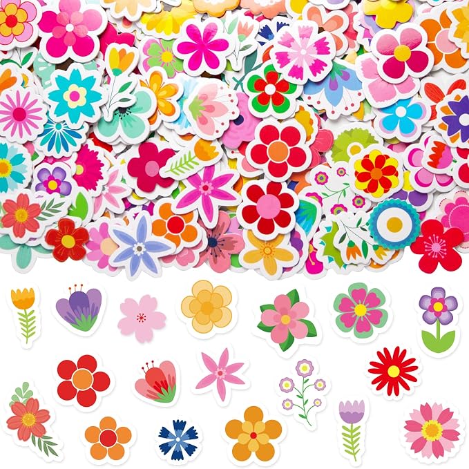 400Pcs Flower Foam Stickers Assorted Spring Summer Colorful Flower Shaped