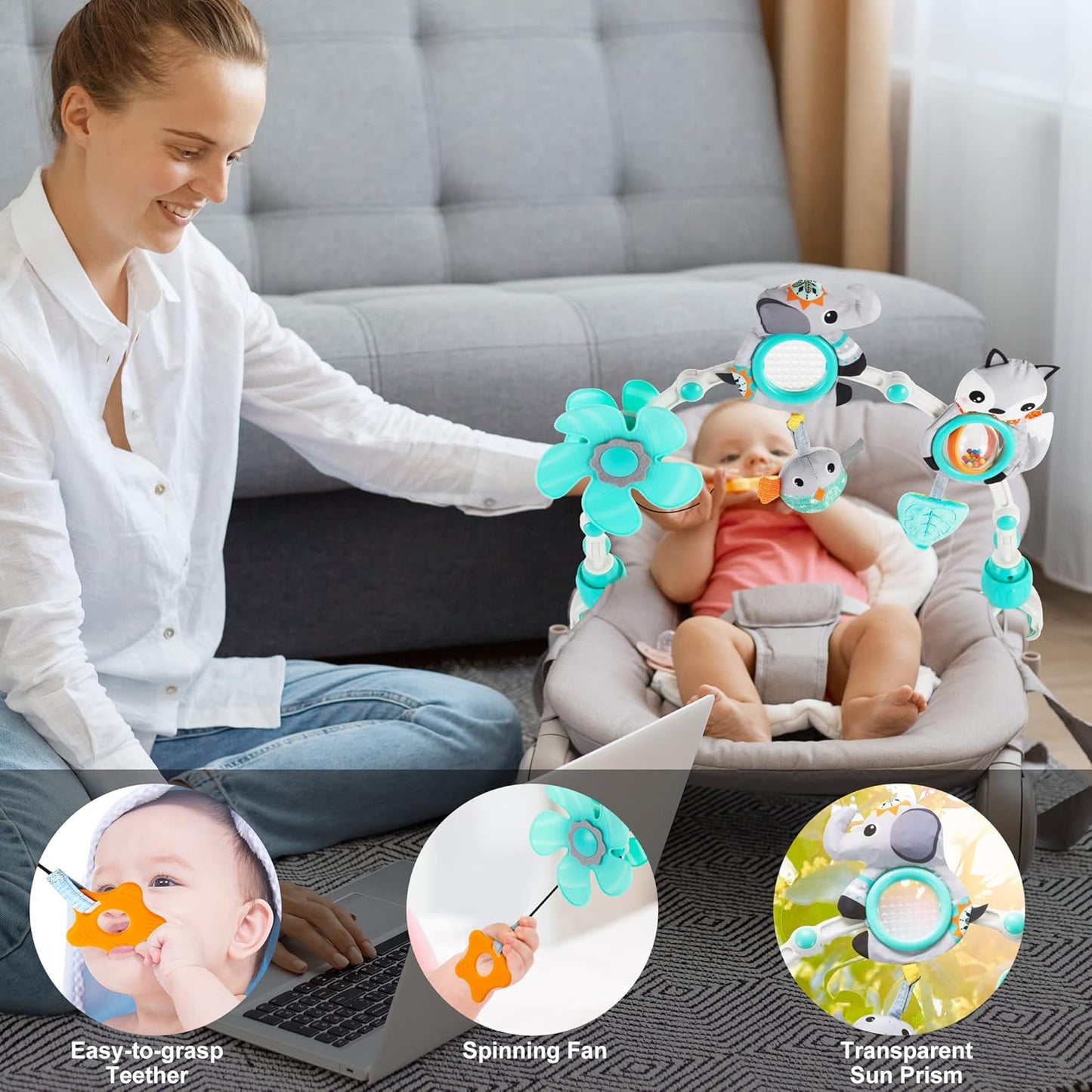 Adjustable Arch Bassinet Toys for Infant & Toddlers, Stroller Arch, Baby Crib Toys with Fascinating Hanging for Stimulating Baby’s Senses and Developing Motor Skills