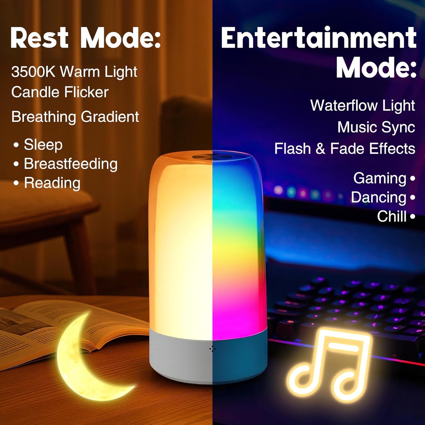 Set of 2 Small Touch Night Table Lamp for Bedroom Bedside Nightstand, Small Spaces Plug in Desk Light for Nursery/Ambient/Kids