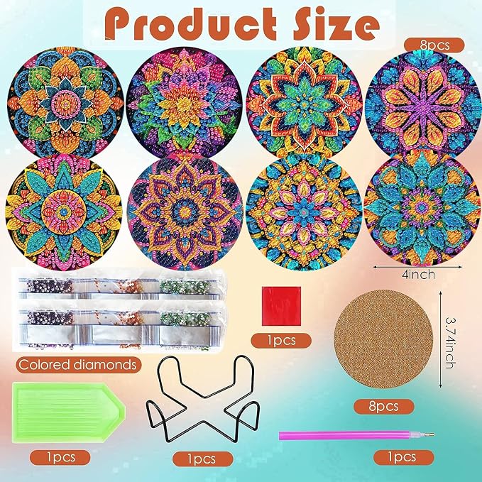 ijbnhd 8 Pcs Mandala Diamond Art Coasters Kits