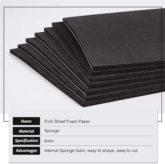 BENECREAT 8 Sheets 4mm EVA Paper Craft Foam Sheets 11.8x8.2" Black Foam Stickers