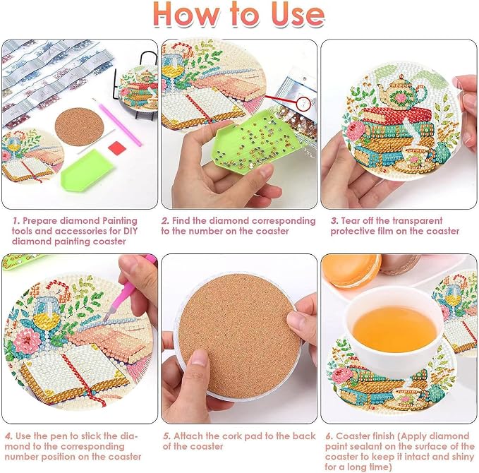 Benjenes 8 PCS Diamond Art Coasters Kits Book Diamond Painting Coaster |