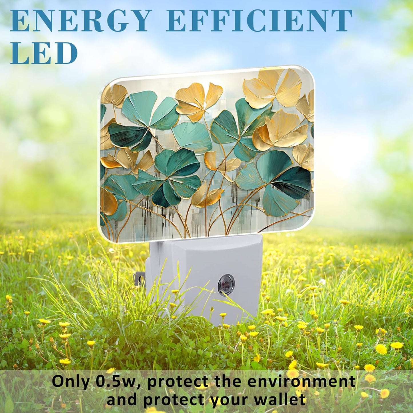 Luxurious Golden Green Foliage Night Light Golden Green Leaf Nightlight Plug into Wall with Dusk to Dawn Sensor for Kid Girls Boys Women Men Room, Hallway, Kitchen, Bathroom, Stairs Decor